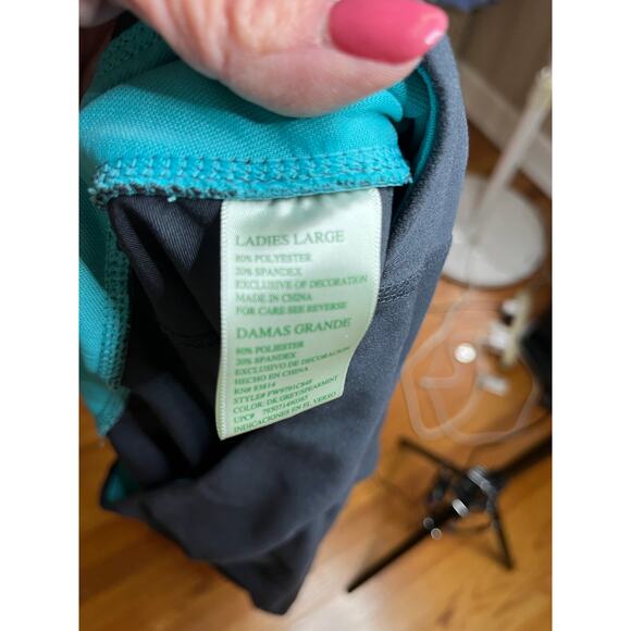 Tangerine charcoal gray teal capri leggings zipper key pocket L Perfect - Picture 4 of 6